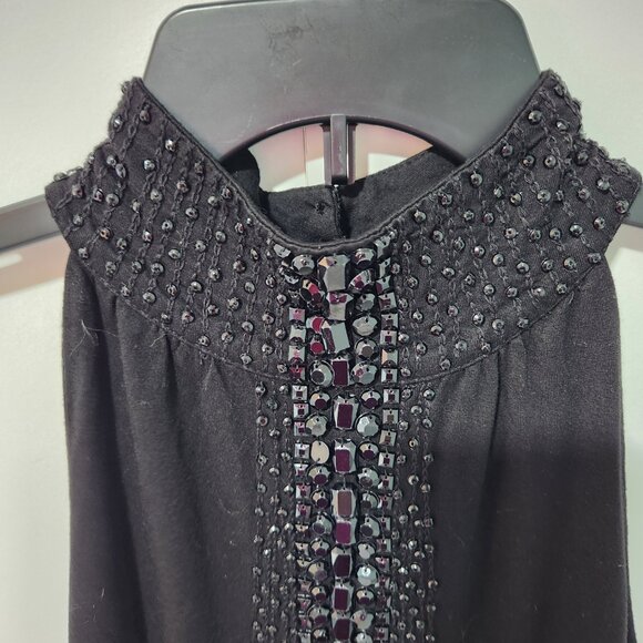 INC International Concepts Black Seguin Beaded Halter Sleeveless Top Large - Picture 3 of 8